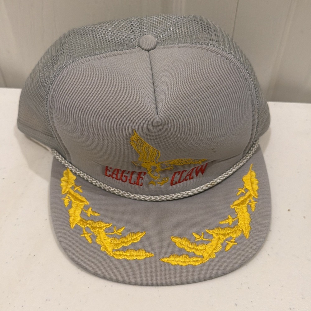 VTG Eagle Claw Fishing Lures Trucker Foam Snapback Hat Cap Corded Scrambled Eggs